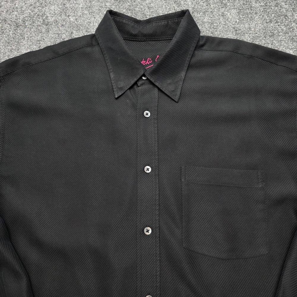 Bugatchi Uomo Men's XL Black Ribbed Textured Long Sleeve Button Down Dress Shirt - Picture 7 of 14